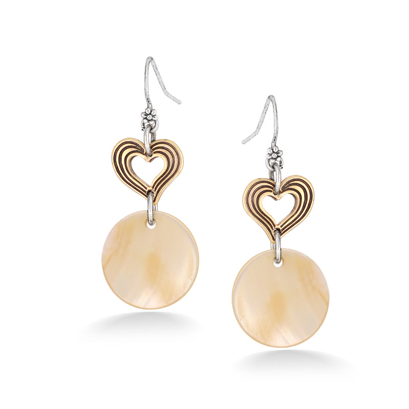 Gold And Silver-Tone Heart Mother Of Pearl Earrings