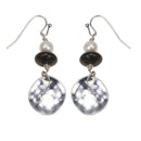 Silver-Tone Metal White Pearl Black Bead Drop Earrings