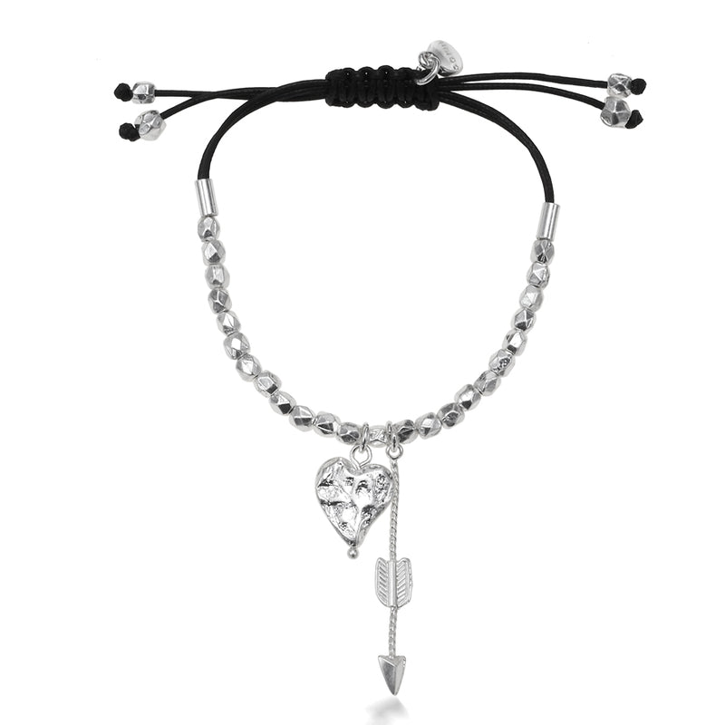 Silver-Tone Metal Heart And Arrow Charm Adjustable Bracelets