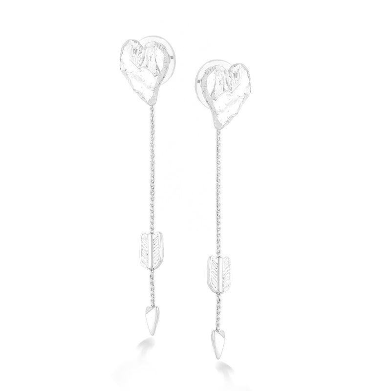 Silver-Tone Metal Heart Tassel Earrings