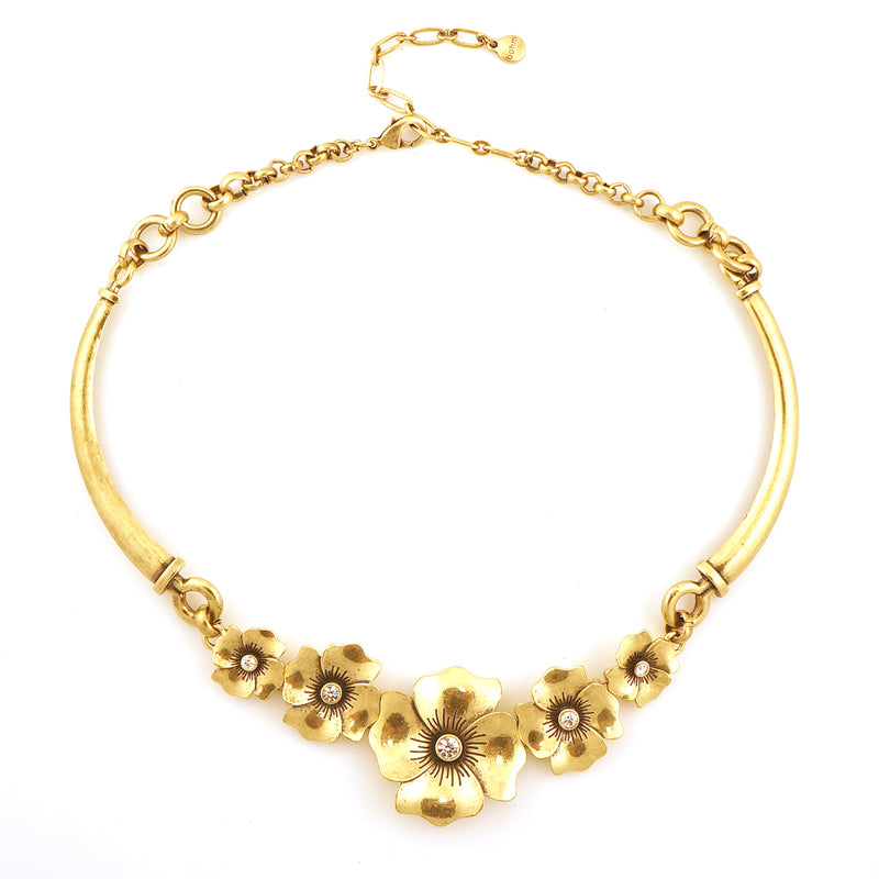 Gold-Tone Metal Flower Crystal Necklace