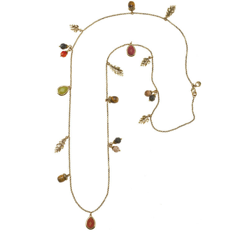 Gold-Tone Metal Multi Color Beads Charm Necklace