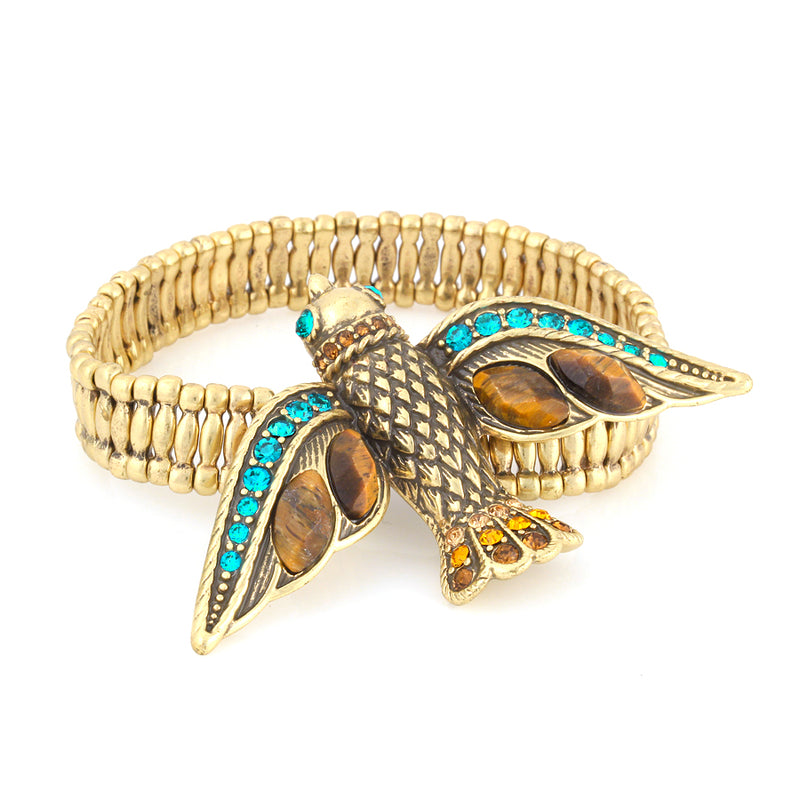 Gold-Tone Multi Color Crtstal Bird Stretch Bracelets