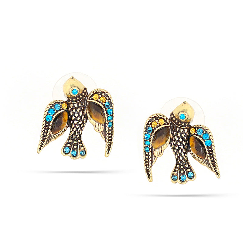 Gold-Tone Multi Color Crtstal Bird Earrings