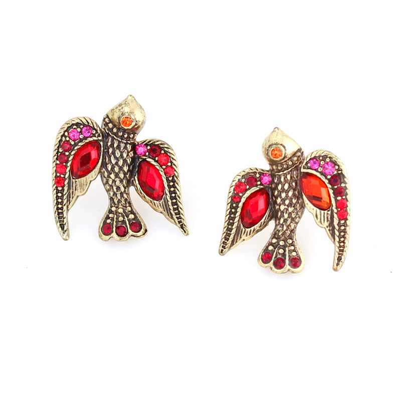 Gold-Tone Metal Bird Crystal Earrings