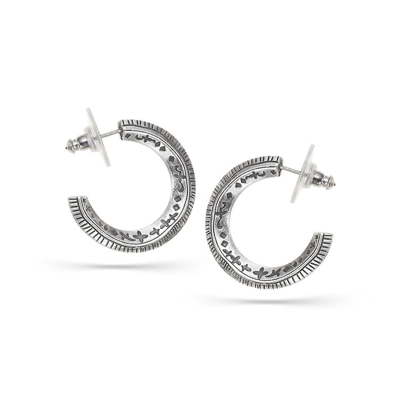 Silver-Tone Metal Engraving Stud Earrings