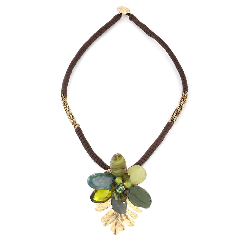 Gold-Tone Metal Olive Stone Necklace
