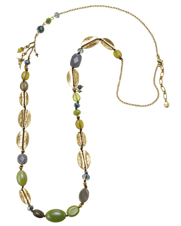 Gold-Tone Metal Mix Crystal Stone Necklace