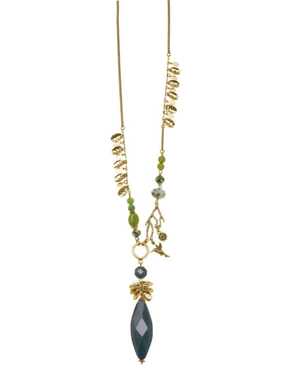 Gold-Tone Metal Green Crysytal Necklace