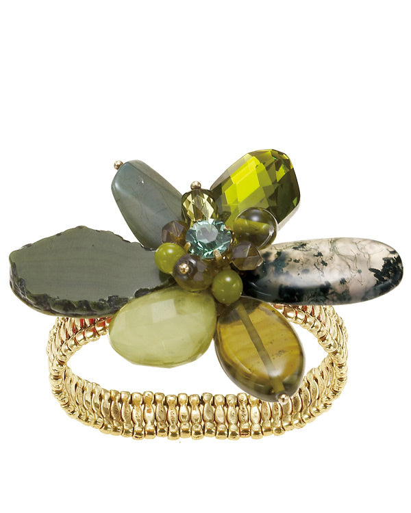 Gold-Tonemetal Green Crystal Stretch Bracelets