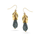Gold-Tone Metal Charm Green Stone Drop Earrings