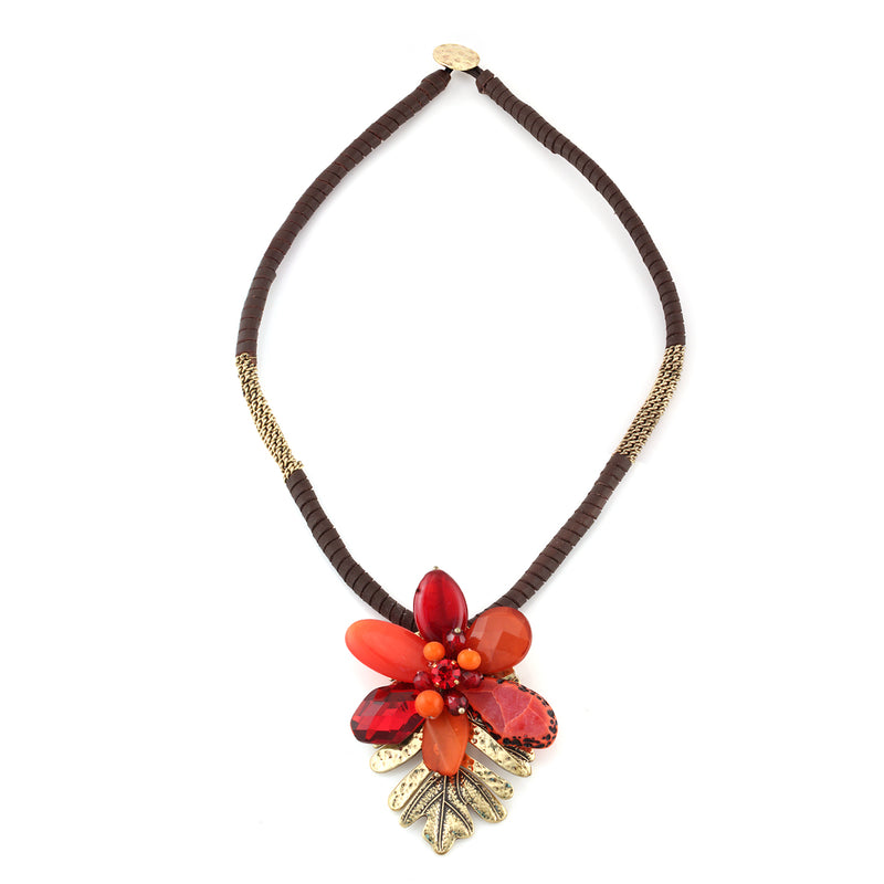 Gold-Tone Metal Red Stone Necklace