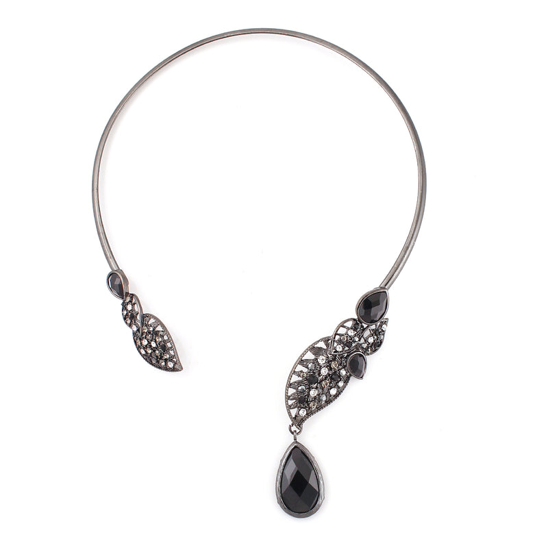 Hematite-Tone Metal Black And White Chocker Necklace