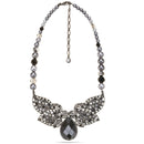 Hematite-Tone Metal Black Crystals And Grey Pearl Necklace