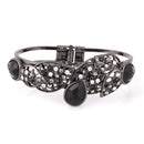 Hematite-Tone Metal Black And White Crystal Hinged Bracelets