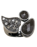 Hematite-Tone Metal Black And White Crystal Rings