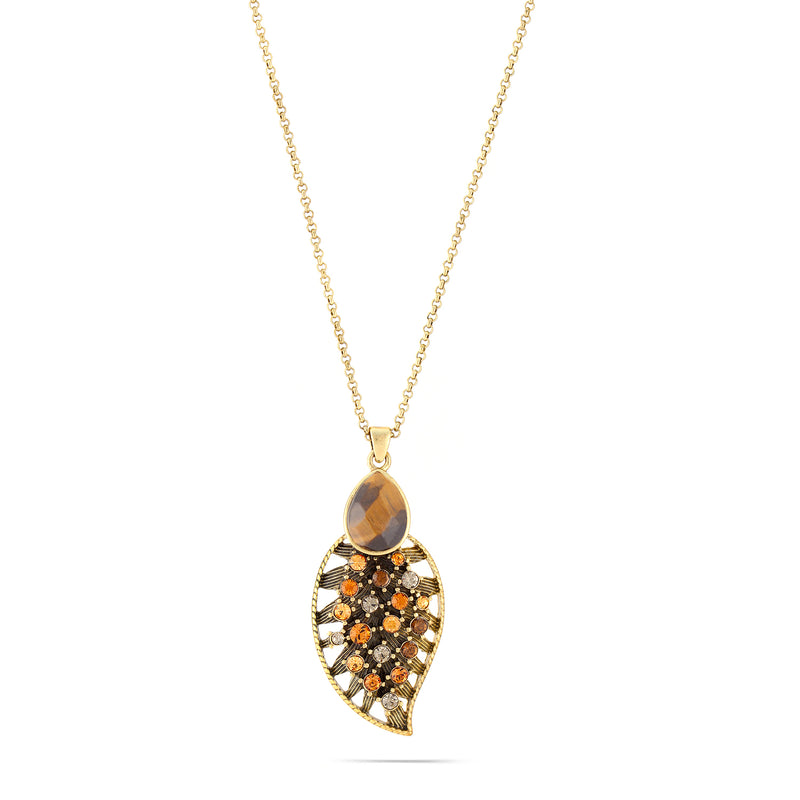 Gold-Tone Metal Tiger Eye Stone Gold And Brown Crystal Necklace