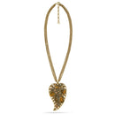 Gold-Tone Metal Tiger'S Eye Stone And Mix Crystal Leaf Pendant Neckalace