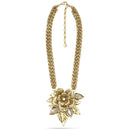 Gold-Tone Metal Flower Pearl And White Crystal Necklace