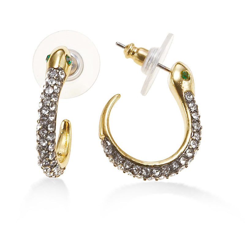 Gold-Tone Metal Snake Crystal Earrings