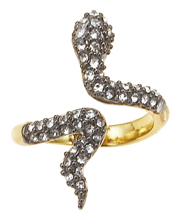 Gold-Tone Metal Wjhite Crystal Snake Adjustable Ring