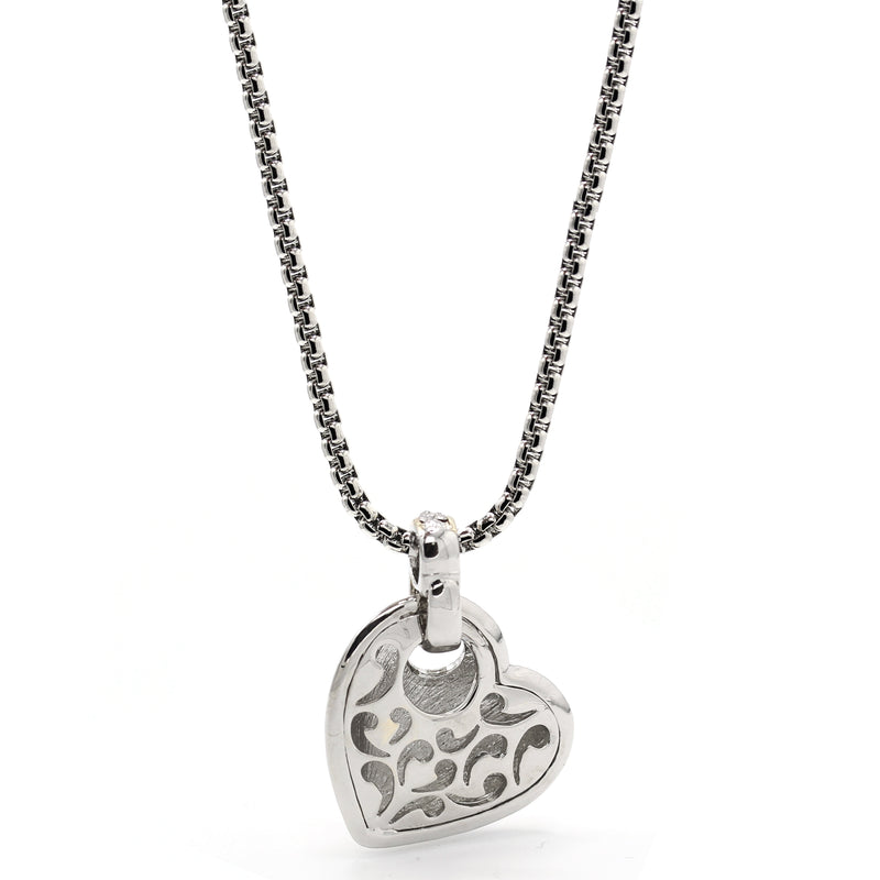 TWO TONE  ENGRAVED HEART PENDANT NECKLACE