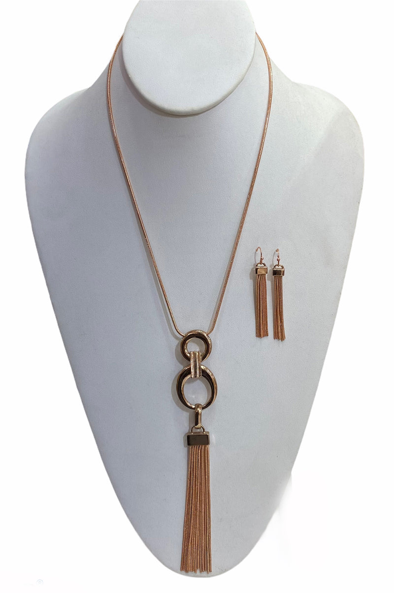 SQ6707 LONG TASSEL NECKLACE AND EARRINGS SET