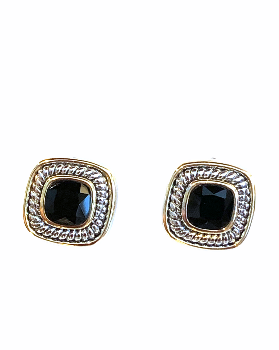 TWO TONE JET CRYSTAL SQUARE EARRINGS SET#73014ER-Jet (FF10)