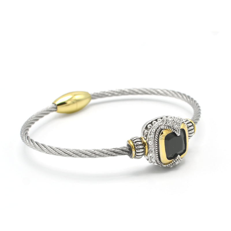 TWO TONE BLACK CRYSTAL CLASSIC CABLE BRACELET