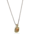 TWO TONE CHAMPAGNE CRYSTAL SQUARE PENDANT BOX CHAIN NECKLACE