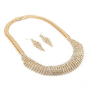Gold Curved Rhinestone Wire Wrap Choker Necklace and Earring Set