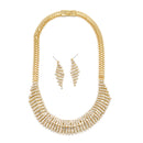 Gold Curved Rhinestone Wire Wrap Choker Necklace and Earring Set