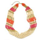 GOLD ORANGE FUCHSIA AND CREAM SEAD BEAD MULTI ROW STATEMENT NECKLACE