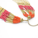 GOLD ORANGE FUCHSIA AND CREAM SEAD BEAD MULTI ROW STATEMENT NECKLACE