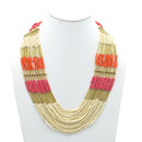 GOLD ORANGE FUCHSIA AND CREAM SEAD BEAD MULTI ROW STATEMENT NECKLACE