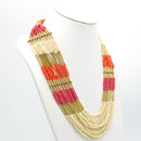 GOLD ORANGE FUCHSIA AND CREAM SEAD BEAD MULTI ROW STATEMENT NECKLACE