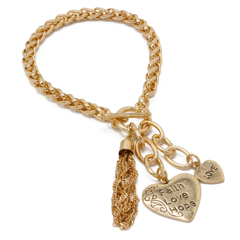 Gold Tassel and Heart Charm Bracelet