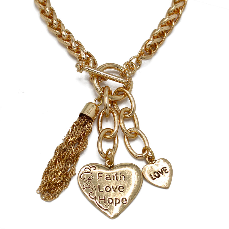Gold Tassel and Heart Charm Bracelet