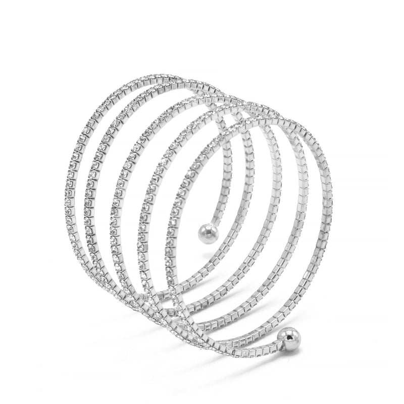 SILVER CRYSTAL COIL MEMORY WIRE BRACELET