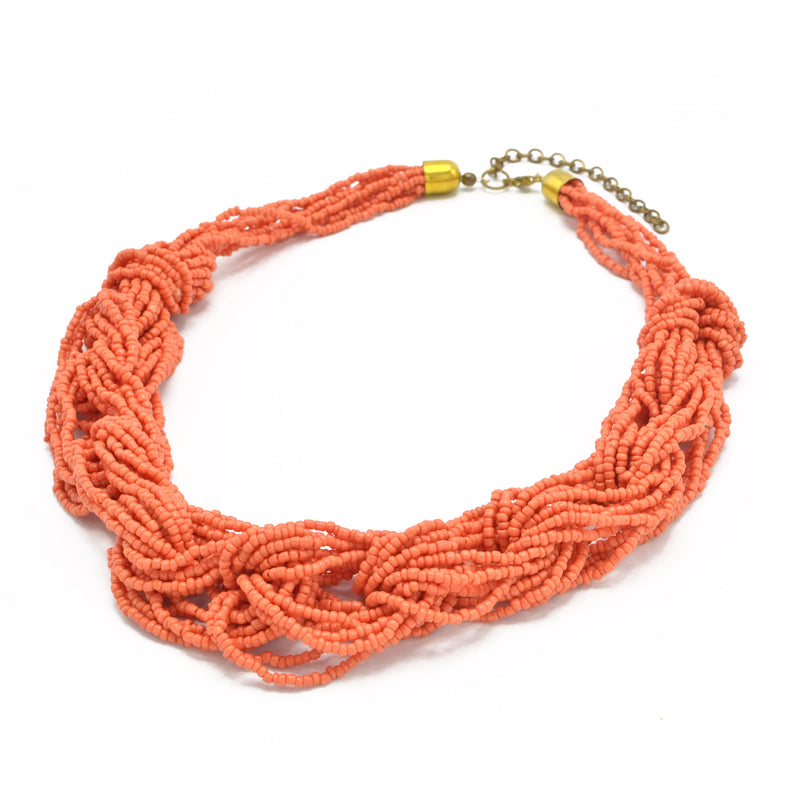 CORAL SEED BEAD MULTI LAYERED NECKLACE