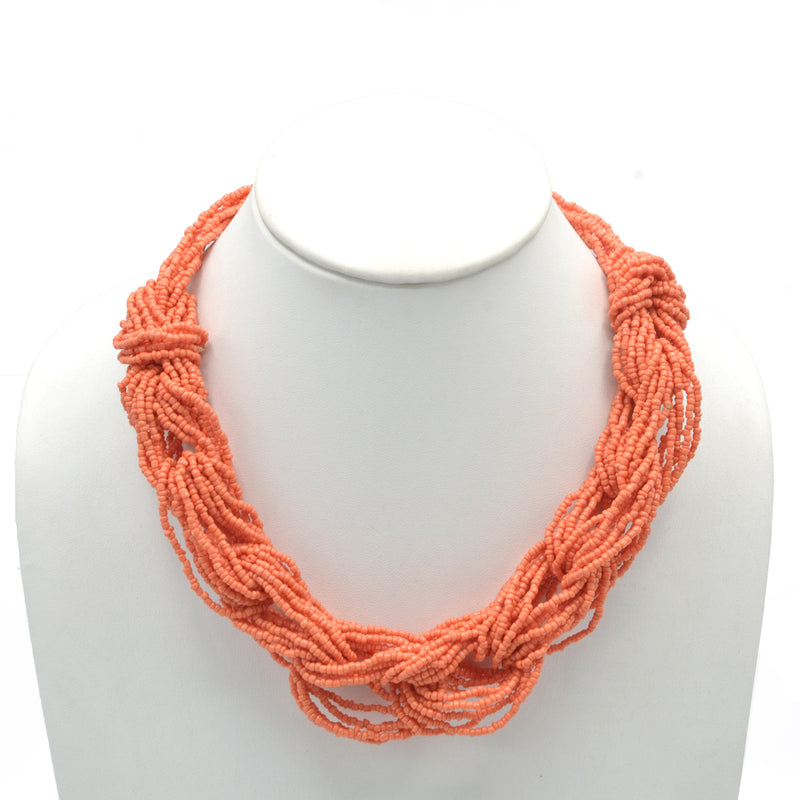 CORAL SEED BEAD MULTI LAYERED NECKLACE