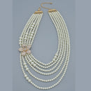 Gold Cream Pearl and Crystal Flower layer Necklace