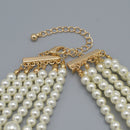 Gold Cream Pearl and Crystal Flower layer Necklace