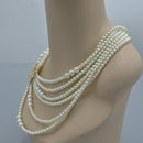 Gold Cream Pearl and Crystal Flower layer Necklace