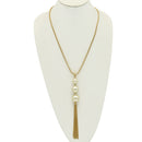 GOLD BIG CREAM PEARL LONG TASSEL NECKLACE