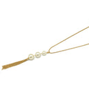 GOLD BIG CREAM PEARL LONG TASSEL NECKLACE
