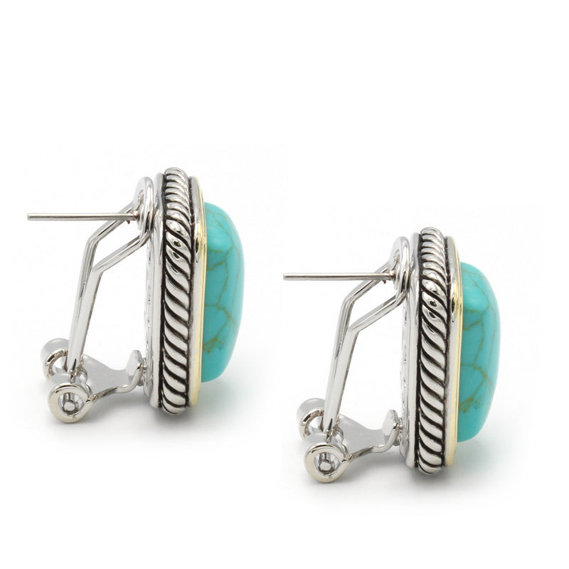 TWO TONE TURQUOISE ENGRAVED STUD EARRING
