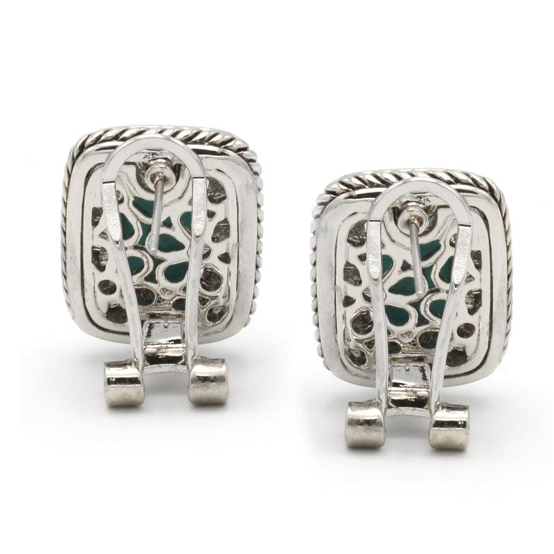 TWO TONE TURQUOISE ENGRAVED STUD EARRING