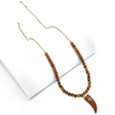 GOLD HORN PENDANT BURGUNDY/BROWN BEAD NECKLACE