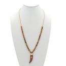 GOLD HORN PENDANT BURGUNDY/BROWN BEAD NECKLACE